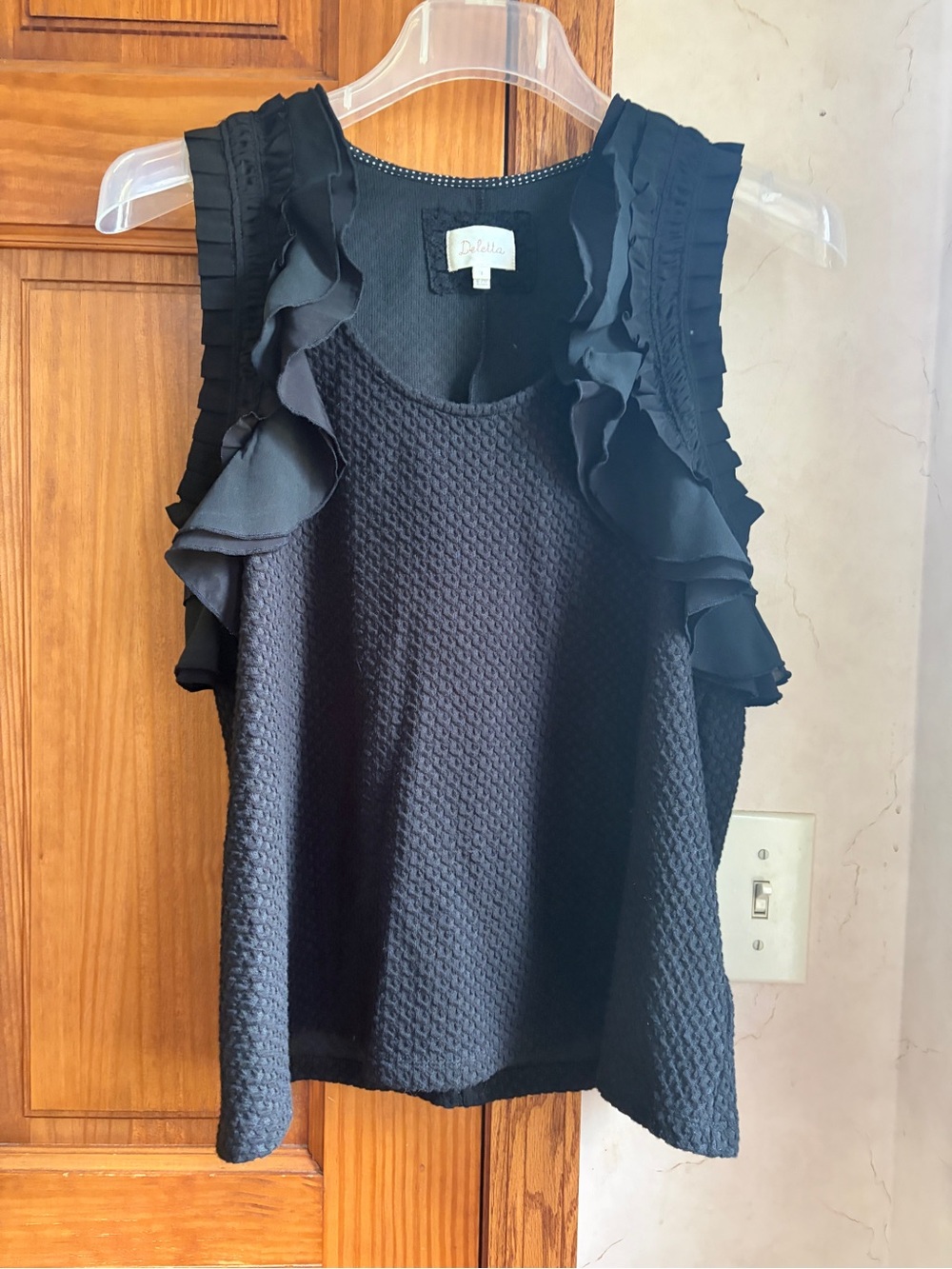 Anthropologie Deletta Clemente Black Ruffle Accent Top Size XS Sleeveless